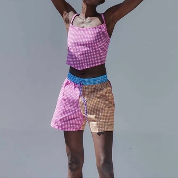 Tach Gingham Shorts S Cotton Pull On Coastal Preppy Beach Old Money Hamptons 90s - Picture 3 of 13